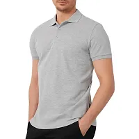 Grey Melange Solid Men Polo Collar T-shirt-thumb1