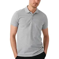 Grey Melange Solid Men Polo Collar T-shirt-thumb2