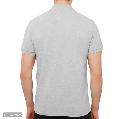 Grey Melange Solid Men Polo Collar T-shirt-thumb4