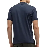 Navy Blue Solid Men Polo Collar T-shirt-thumb1