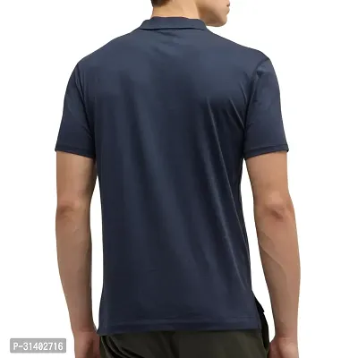 Navy Blue Solid Men Polo Collar T-shirt-thumb2