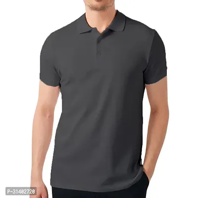 Steel Grey  Solid Men Polo Collar T-shirt