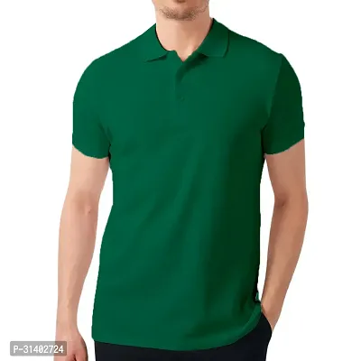 Green Solid Men Polo Collar T-shirt-thumb0