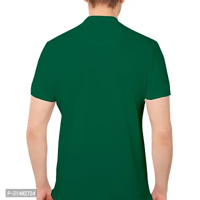 Green Solid Men Polo Collar T-shirt-thumb3