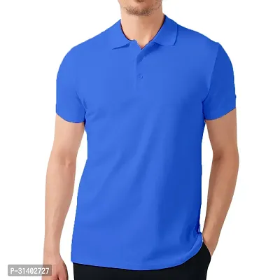 Blue Solid Men Polo Collar T-shirt