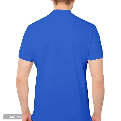 Blue Solid Men Polo Collar T-shirt-thumb2