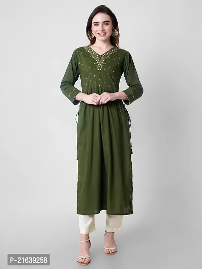 Embroidered Nyra Cut Pattern Kurta with Pant Set (Green )-thumb0