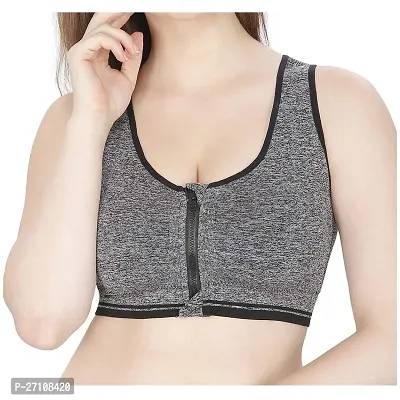 Stylish Grey Cotton Solid Sports Bras For Women-thumb0