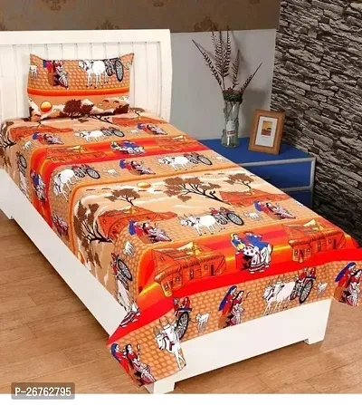 Classic Glace Cotton Printed  Bedsheet with Pillow Cover