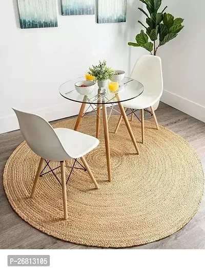 Whizz Homes Jute Rugs Handcrafted,Woven  Reversible Design Jute Braided Round Carpet Door Mats,Natural (90 cm, Beige)-thumb0