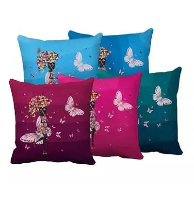 Printed Jute Cotton Cushion Covers- Set of 5