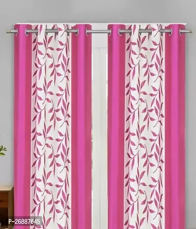 Flower Print Panel Eyelet Door Curtains - 7 Feet Set of 2-thumb0
