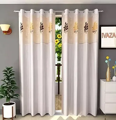 Luxury Transparent Polyester Floral-Net Patch Eyelet Curtain (Pack of 2 Pcs)