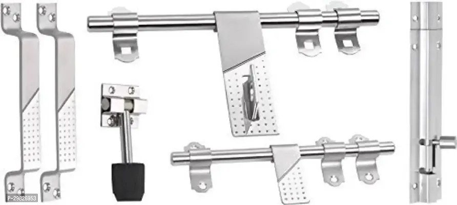 Stainless Steel Ss Door Kit, 1 Door Stopper, 2 Door Handel,1 Tower Bolt, 2 Door Latch