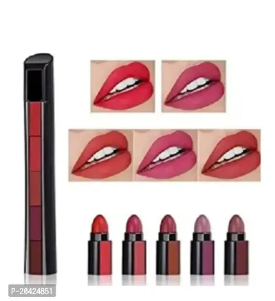 elitique beauty makeup 5 in 1 Waterproof Matte Lipstick Set Long Lasting Colorful Lipstick Multicolor (Pack of 1)