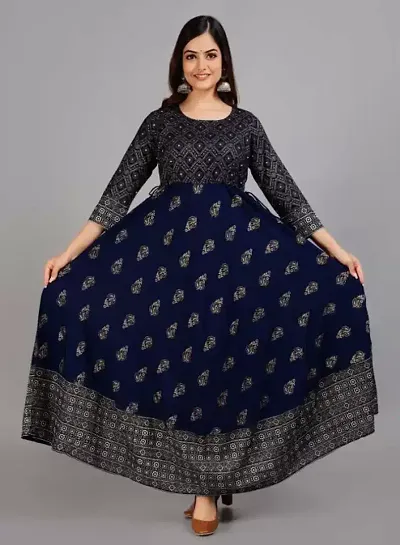 Stylish Rayon Printed Anarkali Long Kurta