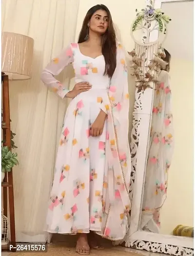 Classic Georgette Printed Gown with Dupatta for Women-thumb0