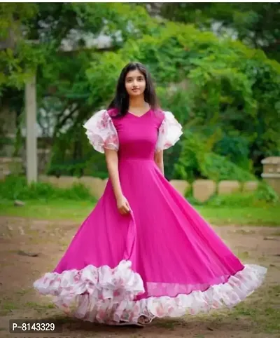 Pink Georgette Solid Ethnic Gowns For Women-thumb0
