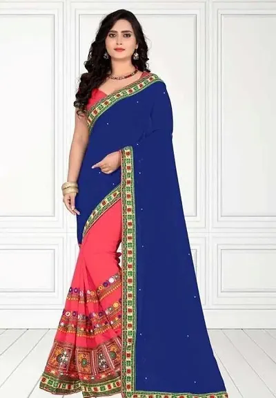 Beautiful Georgette Embroidered Saree With Blouse Piece