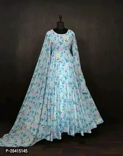 Classic Georgette Printed Gown with Dupatta for Women-thumb2