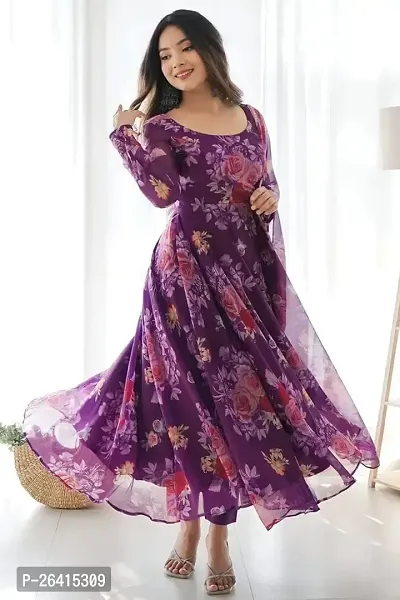 Classic Georgette Printed Gown with Dupatta for Women-thumb0