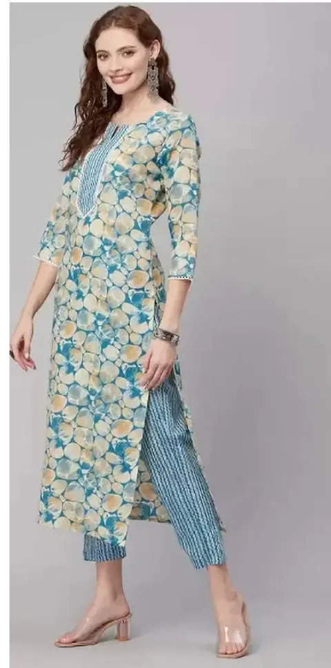 Stylish Cotton Blend Printed Kurta Bottom Set