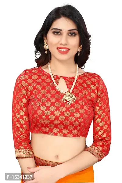 AANZIA Women's Vichitra Silk Saree With Jacquard Blouse Piece (Mustar)-thumb5