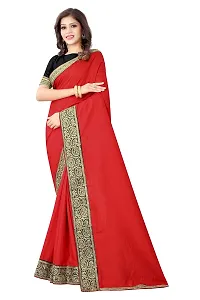 AANZIA Women's Red Vichitra Silk Saree with Embriodered Lace with Blouse piece(7075R_Free Size)-thumb1