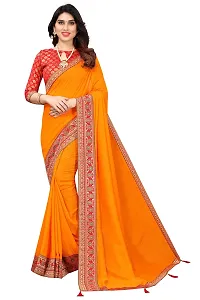 AANZIA Women's Vichitra Silk Saree With Jacquard Blouse Piece (Mustar)-thumb1