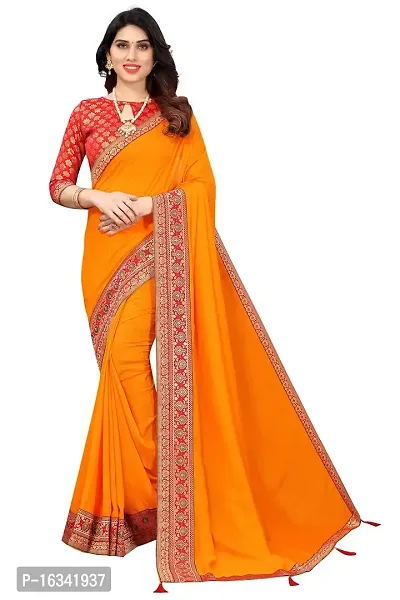 AANZIA Women's Vichitra Silk Saree With Jacquard Blouse Piece (Mustar)-thumb2