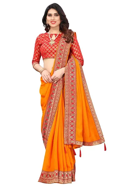 AANZIA Women's Vichitra Silk Saree With Jacquard Blouse Piece