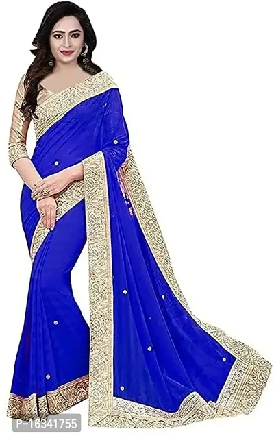 AANZIA Women'S Marble Chiffon Saree With Blouse Piece.(Stone_Blue_Free).-thumb0