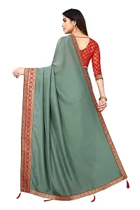 AANZIA Women's Vichitra Silk Saree With Jacquard Blouse Piece (Pista)-thumb3