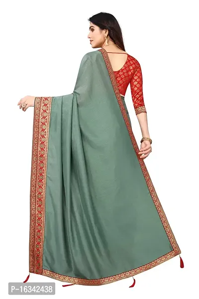 AANZIA Women's Vichitra Silk Saree With Jacquard Blouse Piece (Pista)-thumb4