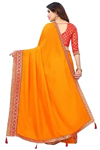 AANZIA Women's Vichitra Silk Saree With Jacquard Blouse Piece (Mustar)-thumb3