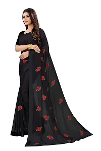 AANZIA Women'S Bridal Chiffon Embriodered Saree With Blouse Pice.(Pr102Bl_Black_Free).-thumb1