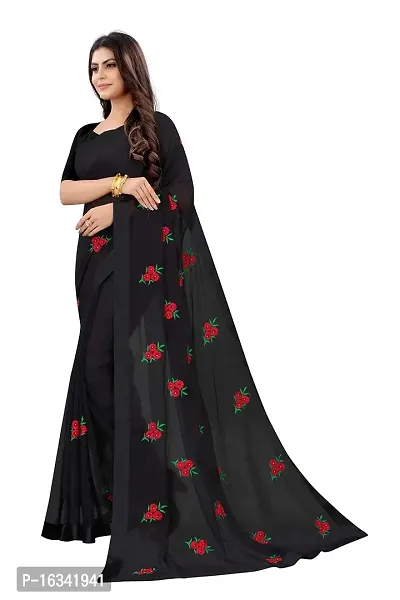 AANZIA Women'S Bridal Chiffon Embriodered Saree With Blouse Pice.(Pr102Bl_Black_Free).-thumb2