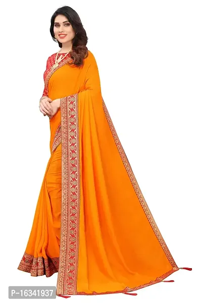 AANZIA Women's Vichitra Silk Saree With Jacquard Blouse Piece (Mustar)-thumb3