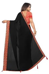 AANZIA Women's Black Georgette with Jacquard Lace Saree.(7072B_Free Size).-thumb2