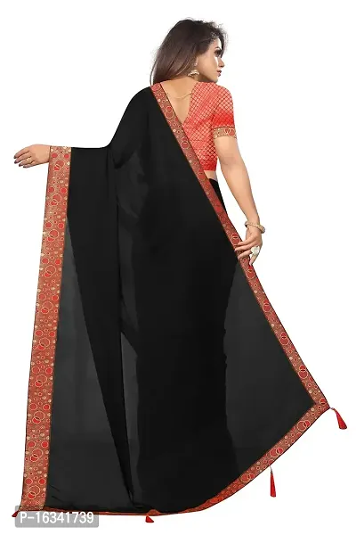 AANZIA Women's Black Georgette with Jacquard Lace Saree.(7072B_Free Size).-thumb3