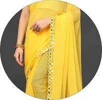 AANZIA Women's Georgette Blue Saree With Mirror lace and Blouse Piece. (Yellow)-thumb3