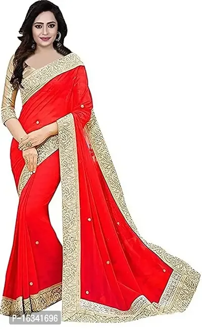AANZIA Women'S Marble Chiffon Saree With Blouse Piece.(Stone_Red_Free).-thumb0