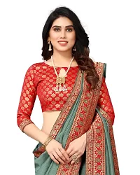 AANZIA Women's Vichitra Silk Saree With Jacquard Blouse Piece (Pista)-thumb1