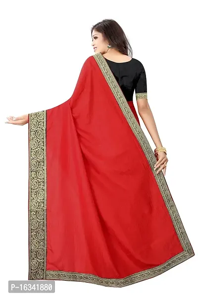 AANZIA Women's Red Vichitra Silk Saree with Embriodered Lace with Blouse piece(7075R_Free Size)-thumb3