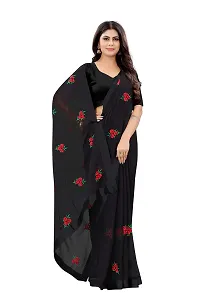 AANZIA Women'S Bridal Chiffon Embriodered Saree With Blouse Pice.(Pr102Bl_Black_Free).-thumb2