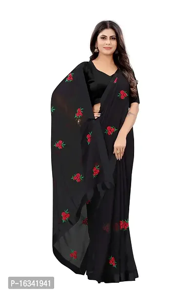 AANZIA Women'S Bridal Chiffon Embriodered Saree With Blouse Pice.(Pr102Bl_Black_Free).-thumb3