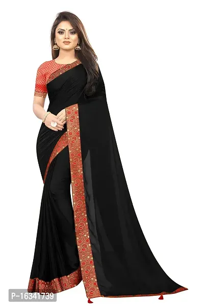 AANZIA Women's Black Georgette with Jacquard Lace Saree.(7072B_Free Size).-thumb0