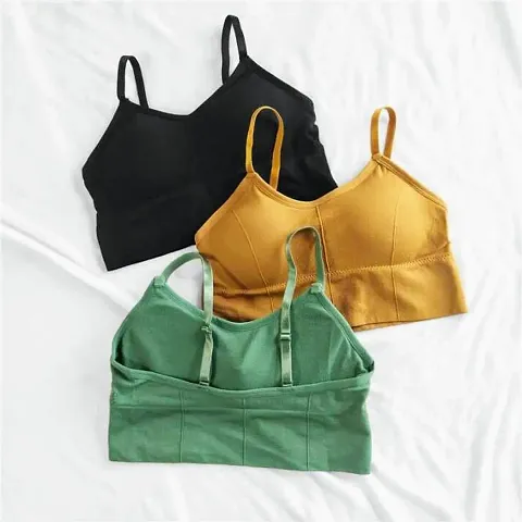 DIKKLATE Women Padded Wire Free Sports Bra Fitness Yoga Free Size (Pack of 3), Size (28-32) (Black-Yellow-Green)