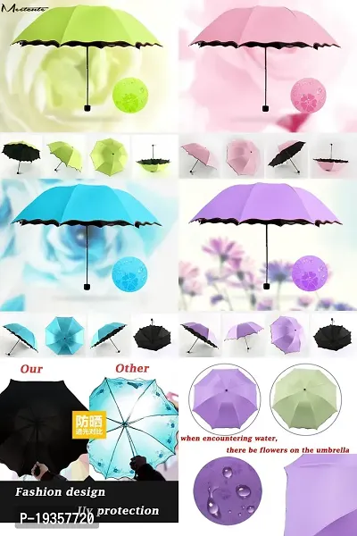 Modern Magic Umbrella Changing Secret Blossoms Occur with Water Magic Print 3 Fold Umbrella (1 Pc, Assorted Colour)