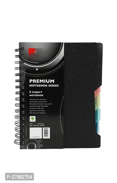 5 Subject Notebook | 70 gsm Paper | Single Ruled | Pages - 300 | Count - 1 | 14 x 21.6 CM | Spiral Binding | Perfect for School, Home  Office | Ideal for Profesionals  Students-thumb0